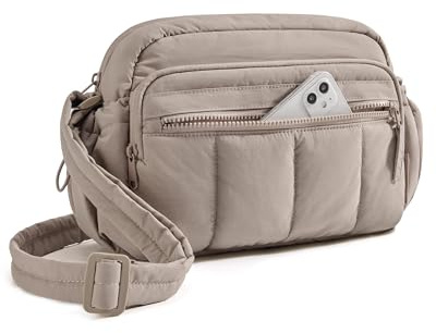 bagsmart Puffer Umhängetasche Damen Crossbody Bag Klein, RFID Schutz | Leicht Kleine Mehrfächrig Handtasche mit Verstellbare Weiche Schultergurt, Handytasche zum Umhängen für Reisen Alltag Sport