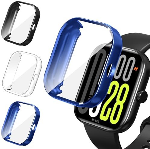 iVoler 3 Piezas Funda con Protector de Pantalla para Xiaomi Redmi Watch 5 / Redmi Watch 4, Protección Completa Carcasa Protectora Delgado Suave TPU Anti-Arañazos Case, Transparente + Negro + Azul