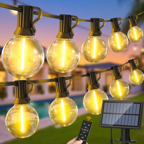 Solar Outdoor Garden String Lights - 66FT Remote Control Outside Hanging String Light Solar Powered with 25+1 G40 LED Shatterproof Bulb 3 Modes IP44 Waterproof for Gazebo Patio Party Wedding Decor