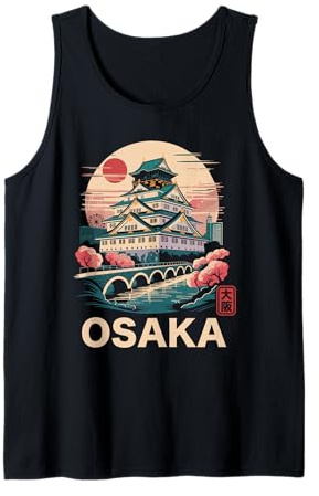 Osaka Japón Castillo Viaje Arte Vintage Osaka Kanji Souvenir Camiseta sin Mangas