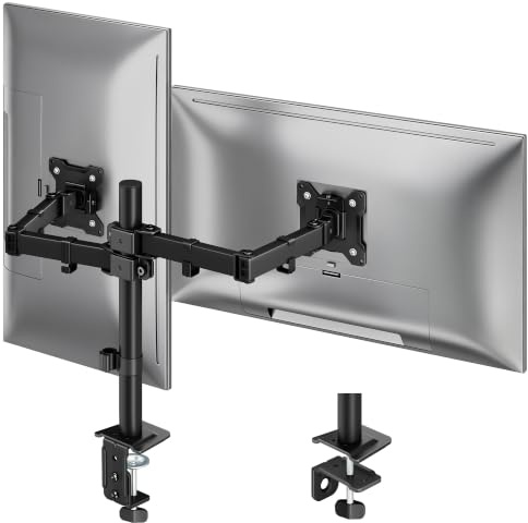 monTEK Monitor Halterung 2 Monitore für Bildschirm bis 17-32 Zoll und 10KG | Höhenverstellbare Monitor Arm mit Einer Tragkraft von mit Klemmschelle/Tischdurchführung, VESA 75x75MM/100x100MM