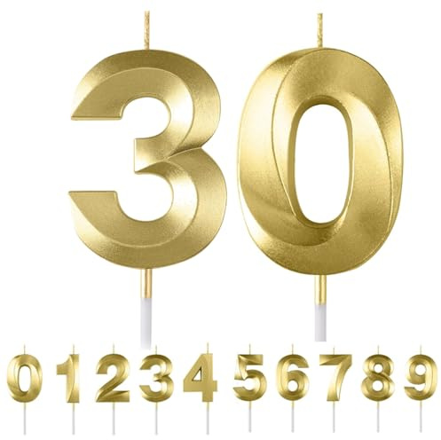 HattusaShield Bougies d'anniversaire Numéro 30, 3D Diamant Or Bougie Chiffre 30, Bougies Gâteau Topper Decoration pour Anniversaires, Anniversaires de Mariage, Cérémonies de Remise des Diplômes, Fête