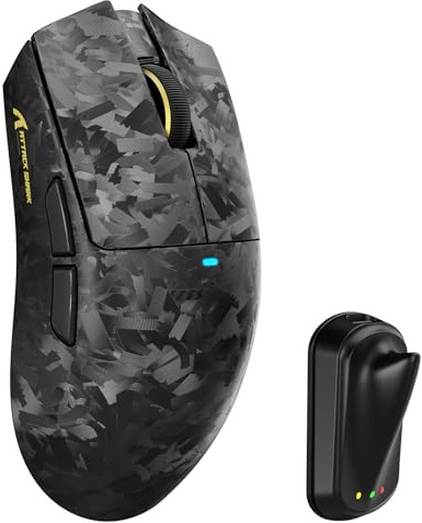 MAMBASNAKE ATTACK SHARK X11 ULTRA Carbon Fiber Wireless Gaming Mouse, Nordic 54L15, PAW3950MAX, 42000DPI, Dual 8000Hz, 63g Lightweight, Shark-fin Dongle Design, Double-Layer Feet, for PC, Forged Black