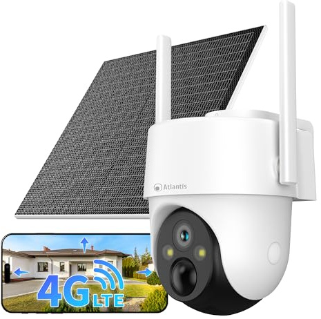 Atlantis Telecamera 4G, batteria ricaricabile, motorizzata, pannello solare | Ris. 3MP, con SIM, Batteria 10400mAh, audio 2 vie, IP65, allarme, MicroSD, app e notifiche, Volta Pro cod. A16-VL70P-4G