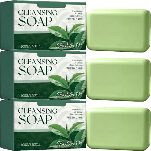 Jabón limpiador de aceite de árbol de té para cara, cuerpo y manos, barra de jabón de limpieza profunda, jabón de ducha de aceite de árbol de té, aroma refrescante y espuma suave, ideal para el uso