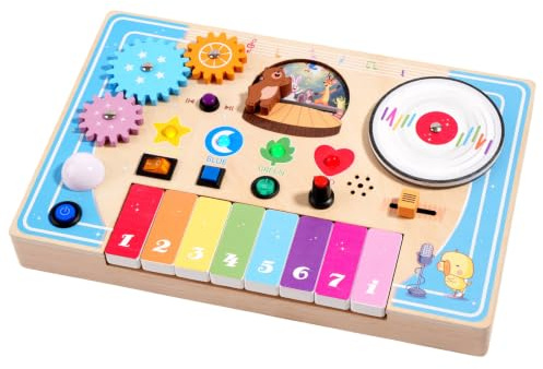 Dickly Children Learning Board Busy Board Activity Board Sensory Board Piano Toy With Numbered Keys Turntable And Sliders Wooden Construction And Effect