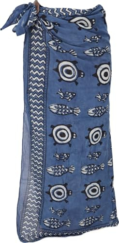 GURU SHOP Leichter Pareo Schal, Sarong, handbedrucktes Tuch | 100% Baumwolle, traditioneller Blockdruck, vielseitig verwendbar, leicht zu reinigen