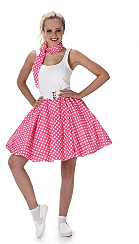 KULTFAKTOR GmbH 50er-Jahre Rockabilly Petticoat-Rock mit Halstuch pink-Weiss M
