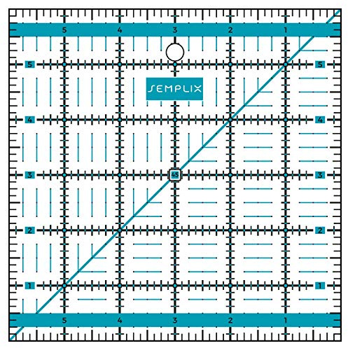 SEMPLIX Patchwork-Lineal Quilt-Lineal, transparent, mit inch Skala und Winkelfunktionen, ideal für Patchwork und zum Basteln, 6 x 6 inch (türkis)