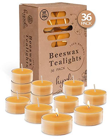 Hyoola Bougies chauffe-plat en cire d'abeille – Bougies chauffe-plat non parfumées en cire d'abeille jaune naturelle – 4 heures de combustion, tasse transparente jaune