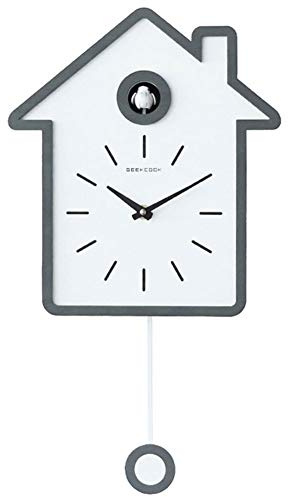 NANANA Horloge Coucou Design Moderne avec Pendule Horloge Murale Design Pendule Coucou Bois Temps Sommeil Nuits, 27X48 CM,Gris