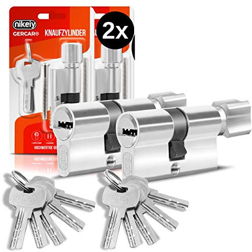 GERCAR - Cilindro con pomello, con chiave unica, 45/45, incluse 10 chiavi, serratura a cilindro con pomello, lunghezza: 90 mm, A:45 B:45, set da 2 pezzi