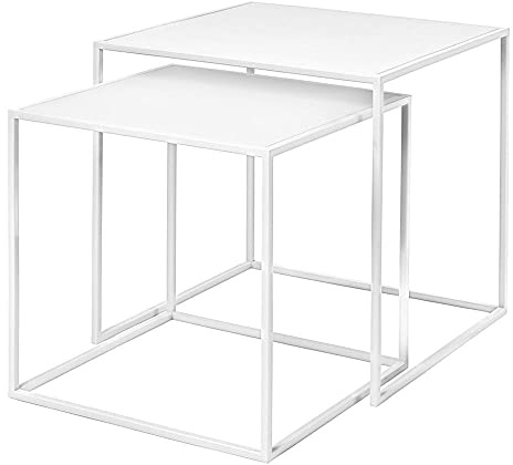 blomus 2er Set Beistelltische FERA | White | 40L x 40B x 40H cm | 35L x 35B x 35H cm | Sofatisch Weiß | Kaffeetisch aus Stahl