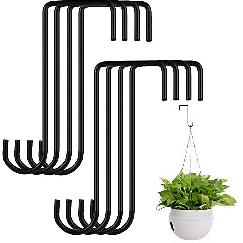 Hggzeg 8Pcs Fence Hooks, 6/8 inch Stainless Steel Hanging Basket Bracket Heavy Duty Iron Garden Hanging Brackets Hooks for Bird Feeders, Fences, Indoor & Outdoor Hanging (6 inches)