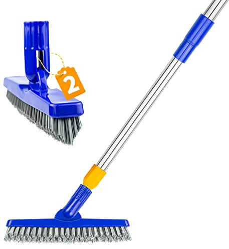 ITTAHO 2 Pack Grout Brush with Long Handle, 56.5'' Swivel Grout Cleaning Brush,V-Shape Grout Scrub Brush, Extendable Handle Grout Cleaner Brush for Tile Floors，Bathroom,Baseboard,Shower,Corner