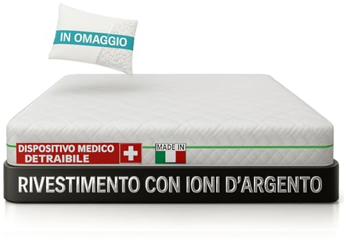 Francegaglia - Materasso Singolo 80x190, Materasso Memory Foam 7 Zone Differenziate (Dispositivo Medico Certificato) Materassi Singoli Made in Italy, Altezza Garantita 25 Centimetri in Tessuto Silver