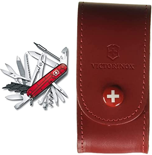 Victorinox Cyber Tool L Couteau de Poche Suisse, Léger, Multitool, 39 Fonctions, Lame, Bits, Tire Bouchon, Stylo, Rouge & Etui cuir pour Couteau Suisse, rouge