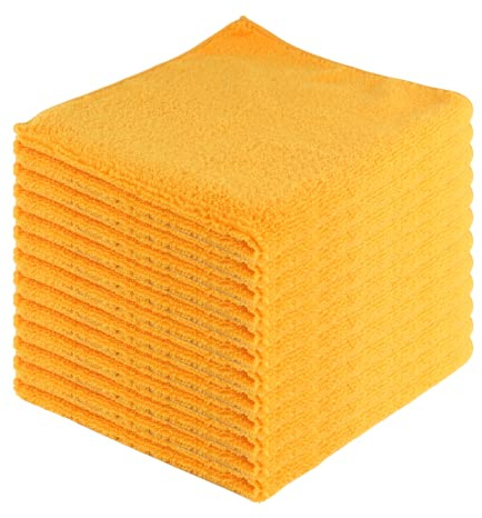 JD Homease Microfiber Cleaning Cloths,12 Pack, 16x16, All-Purpose, Softer, Highly Absorbent, Lint-Free, Reusable, Washable Pro Towels, Orange, for House, Kitchen, Bathroom, Car, Office