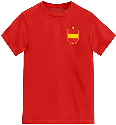 FOOTEEZ barn Spanien fotbollströja nationell lands-t-shirt, Röd, 5-6 Years