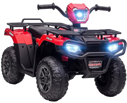 HOMCOM Quad elettrico per bambini, quad elettrico con LED e musica, auto elettrica, veicolo per bambini da 3 anni, moto per bambini, nero+rosso, 88 x 45 x 50 cm