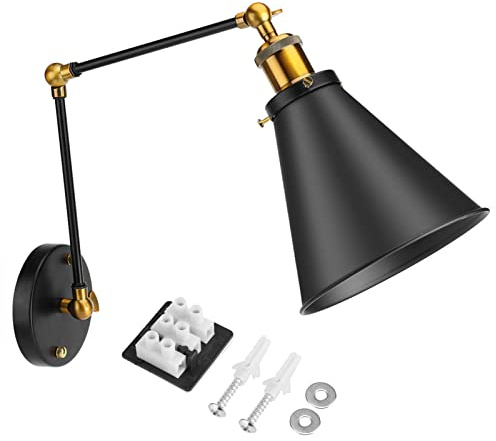 Lámpara de Pared con Brazo Oscilante, E27 Mate Negro Aplique de Pared Industrial Vintage Ajustable, Iluminación Ambiental, Decoración para Restaurantes, Galerías, Dormitorio(Bombilla no incluida)