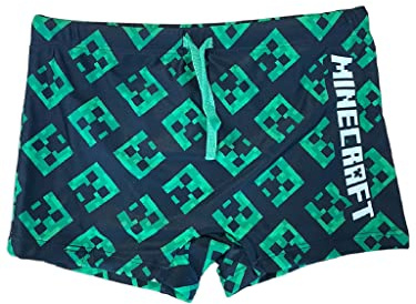 Fashion UK Minecraft Barndräkt - Simdräkt för barn - Pojke Baddräkt - Barnpool Kostym - Bebis Baddräkt - Minecraft Steve och Monster Kostym, Svart, 8 år