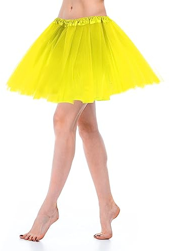 Tyllkjol dam tutu klassisk elastisk 3-lagers tyllkjol röd 80-tals kjol tutu Dirndl dam kort tonåring dansklänning party tillbehör balett röda danskläder balettkläder 80-tals outfit, GUL, one size