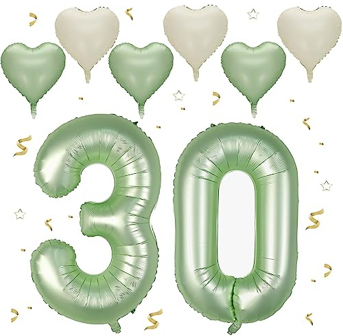 Grün Luftballon 30, Folienballon Zahl 30 Avocado Grün, 40 Zoll Helium Ballon 30, Geburtstagsdeko Folienballon Zahlen 3 & 0, Luftballon 30.Geburtstag Dekor-Set für Männer Frauen Geburtstag Party Deko