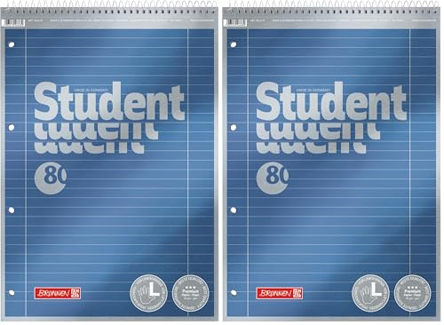 Brunnen 1067111 Notizblock/Collegeblock Student Premium Linkshänder (Veredeltes Deckblatt mit Metallic-Effekt, A4, liniert Lineatur 27, 90 g/m², 80 Blatt mit Kopfspirale (Packung mit 2)