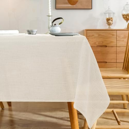 Karseteli Natural 100% Polyester Textured Rectangle Tablecloth, Slubby Lightweight Table Cloth 60 x 84 Inch, Water Resistant Stain Resistant Farmhouse Burlap Table Cover for Kitchen Dining Room