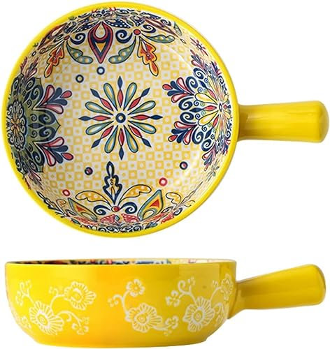 Ramen bowl,salad bowl,fruit bowl,ramen bowl,large serving bowls,600ml/20 Ounce Ceramic Baking Dish,Large Pie Plate with Handle Set of 2,Bohemian Style Bowls Microwave Safe Bowls-red-15cm ( Color : Uni