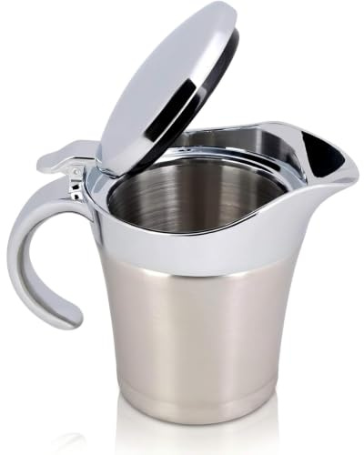 ANKROYU Isolierter Soßenkrug aus Edelstahl 304, Doppelwandiger Thermo Sauciere mit Deckel, Isoliert Thermisch Sauciere, Küchengewürzkrug Für Restaurantsoße, Ketchup, Senf Usw(Small 450ml)