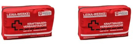 LEINA-WERKE REF 11008 Leina Kfz-Verbandtasche Compact, Inhalt DIN 13164, rot (Packung mit 2)