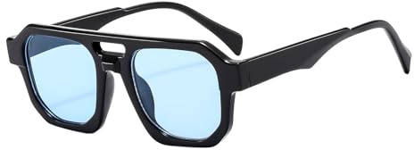 LJCZKA Occhiali da Sole Doppio Ponte Retrò per Donna Uomo,Classico anni '70 Montatura Piatta Quadrati Pilota Stile UV400 Protezione