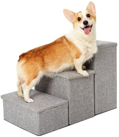 YPDOPORA Hundetreppe Mit Stauraum, Zusammenklappbare Haustiertreppe Für Einen Welpen, Kleinen Oder Mittelgroßen Hund, Verstellbare Hundestufen,B