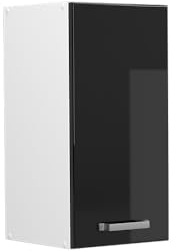 Vicco Hängeschrank R-Line, Schwarz Hochglanz, 30 cm | 1 Tür · 1 Einlegeboden · Tiefe – 31 cm · ✓ Frei kombinierbar · ✓ Praktischer Stauraum