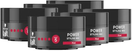 Schwarzkopf TAFT Styling Wax Power (6x 75ml), Haarwax für bis zu 48 Stunden Kraft-Halt, schonend für Haar und Kopfhaut, veganes, Styling-Wax, Haarwachs