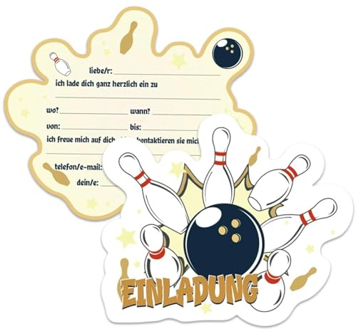 Ormromra 15 Stück Bowling Einladungskarten Kindergeburtstag, 12.5 x 10.5cm Kinderparty Geburtstagseinladungen, Einladung Party Mitgebsel für Mädchen, Junge