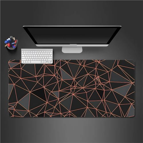 Mauspad XXL, 900x400x2mm Große Orangefarbene Geometrie Gaming Mauspad, rutschfest Schreibtischunterlage, Waschbares Mousepad mit Vernähte Kanten für Gamer PC Maus und Tastatur