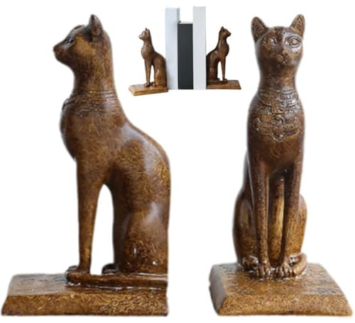Muteitt Antike Ägyptische Bastet-katzenstatue, Buchstützen Für Schwere Bücher, Dekorative Buchstützen Der Ägyptischen Katze Für Regale, Rutschfester Bücherregal-Buchhalter