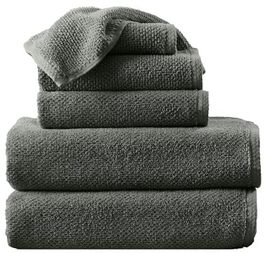 Great Bay Home Dunkelgrau strukturiertes Badetuch-Set - 6-teilig - 2 Badetücher, 2 Handtücher, 2 Waschlappen - 100% Baumwolle, schnelltrocknend, langlebig
