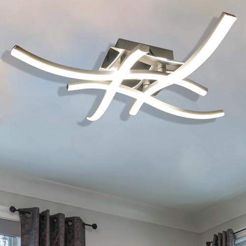 Sweier Plafonnier LED, Blanc Froid 6000K Lustre LED Moderne 28W 2800 Lumen Plafond Luminaire en forme de vague, Plafonnier Courbé pour Couloir Chambre Cuisine Salon