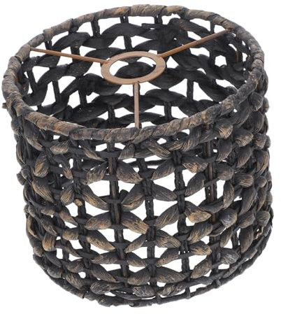 Warmhm Handgefertigter Lampenschirm Aus Stroh Korblampe Kleine Lampenschirme Für Tischlampen Aus Rattan Korb Hängender Hänge Black Eisen