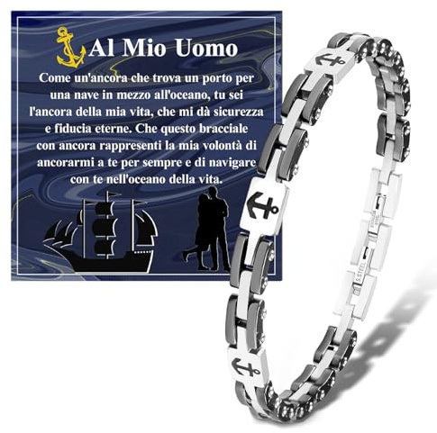 FANCIBAND Idee Regalo Fidanzato Compleanno, Bracciale Uomo Acciaio Inossidabile 316L Con Ancora Bracciali Argento Uomo Regali Per Natale San Valentino Anniversari Festa Del Papà Idee Regalo