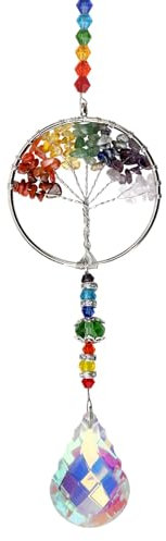 DAWRIS Chakra Healing Crystal Stone Sun Catcher Tree of Life Suncatcher Pendant Rainbow Maker Chakra Stones Decor for Window Car Hanging Ornament Garden Home Decoration Spiritual Gifts