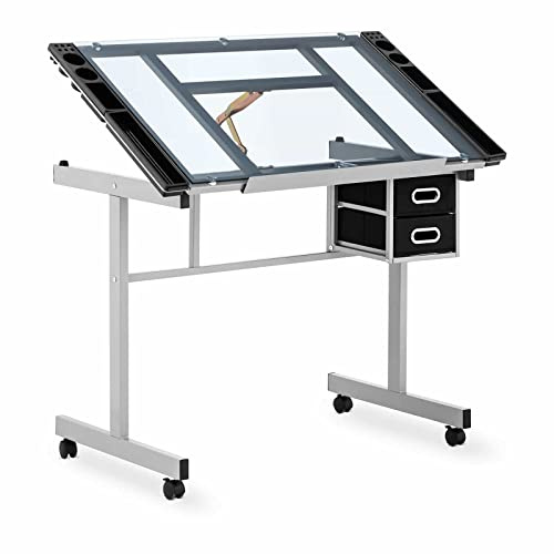 STAR_DESK_10 - Escritorio de dibujo con mesa de cristal inclinable y marco de acero ajustable en altura, 104 x 60 cm, ideal para dibujo y arte