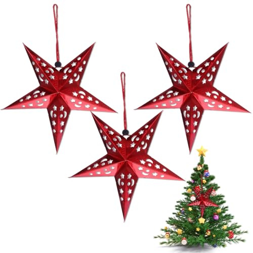 Stella di Natale in Carta - Set di Stella a 7 Punte con Fori Decorativi - 45 cm, Riutilizzabile, Facile da Appendere - Ideale per Natale, Compleanni e Eventi