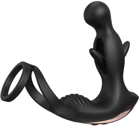 Sh! Masseur de prostate avec chatouilleur interne et anneau pénien à double boucle – 9 modes de vibration et 5 modes de chatouilles – Jouet anal rechargeable en silicone pour homme, étanche, anneau de