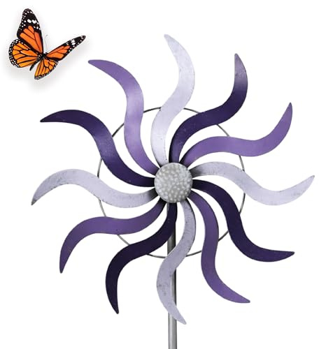 matches21 HOME & HOBBY Großes Windrad Metall 162 cm, wetterfeste Frühlings Garten-deko in Sonnenstrahlform - Windmühle in Lila