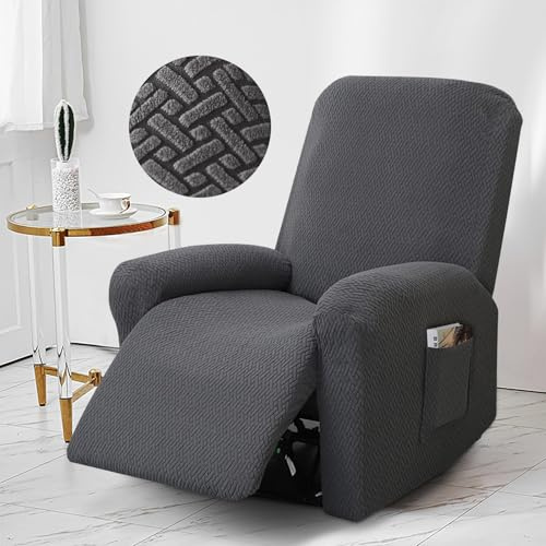 BUERPINKING Set di 4 coprisedia all-inclusive, coprisedia per poltrona relax e poltrona TV, elasticizzato, lavabile, con tasche, per poltrona TV